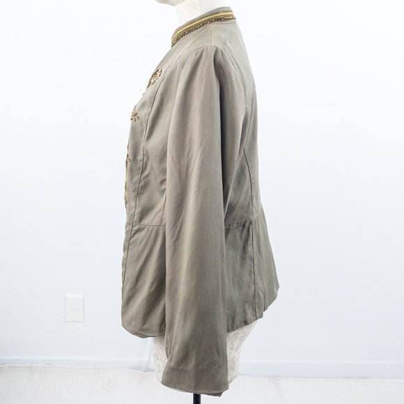 Chicos S Embellished Band Jacket Green Gold - Picture 3 of 10